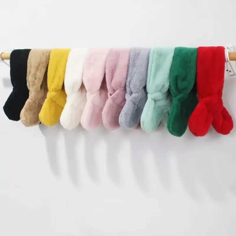 Scarves Wraps Children Boys Girls Winter Warm Thicken Cross Collar Scarf Solid Color Faux Rabbit Fur Plush Cute Shawl Scarfs H241213NGW4