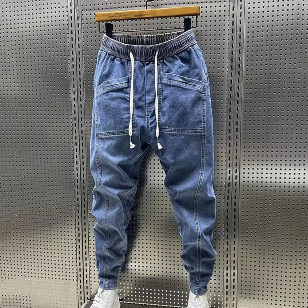 Men Jeans Cargo Harem Denim Pants Drawstring Waist Mens Hip Hop Casual Running Workout Long Jogger Sweatpants 241203Z