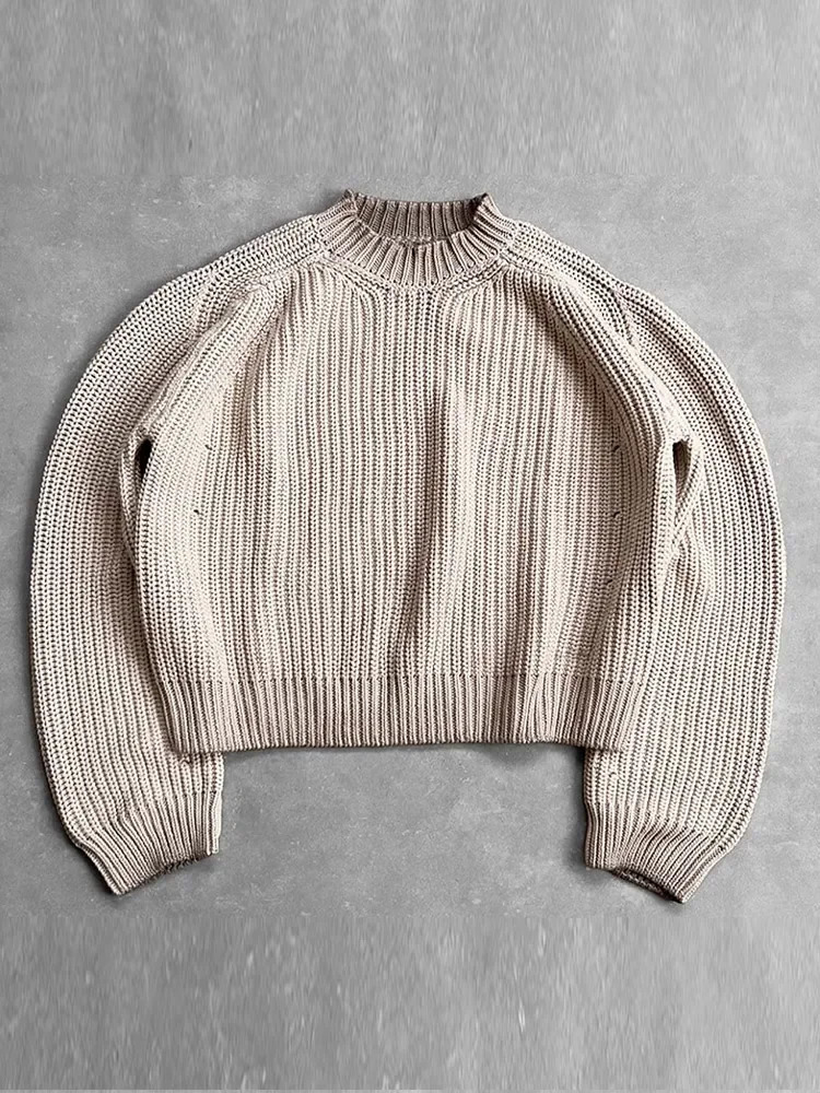 Fashion Solid Knitted Sweater for Male Neck Long Sleeve Oversized Pullover Jumpers Autumn Street Men Clothes Baggy Knitwear Tops 241212