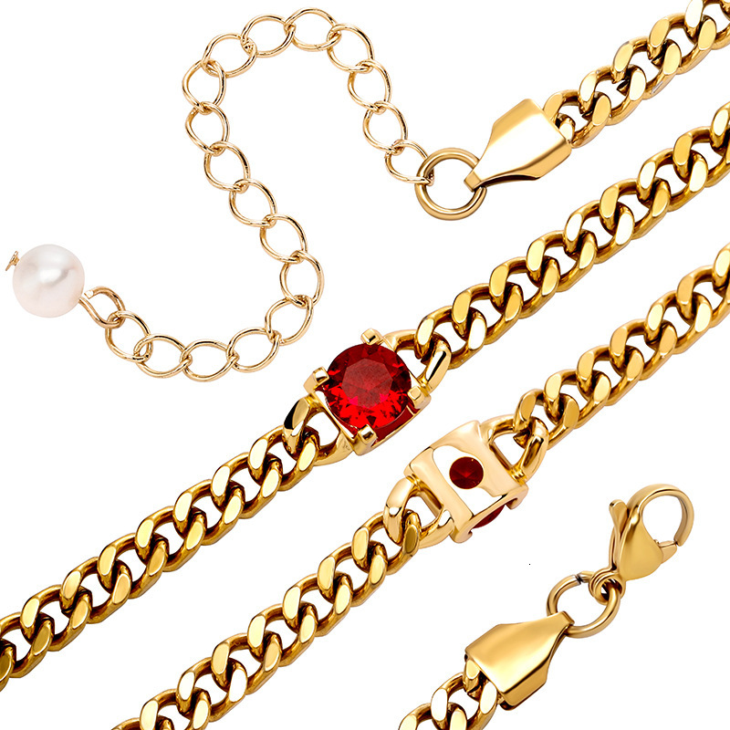 Wolf Tide New In Multicolor Stainless Steel Cuban Link Chain Bracelets For Men And Women Green Red Diamond 18k Gold Plated Curb Chains Choker Bijoux P