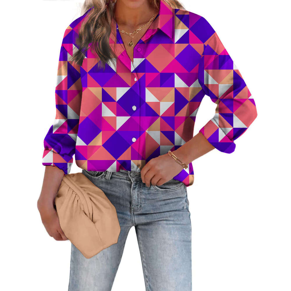 Fashionable European American Shirts For Spring Autumn, Loose Fitting, Digital Printed, Single Breasted, Autumn Cardigan, Women's Shirts, Trendy 