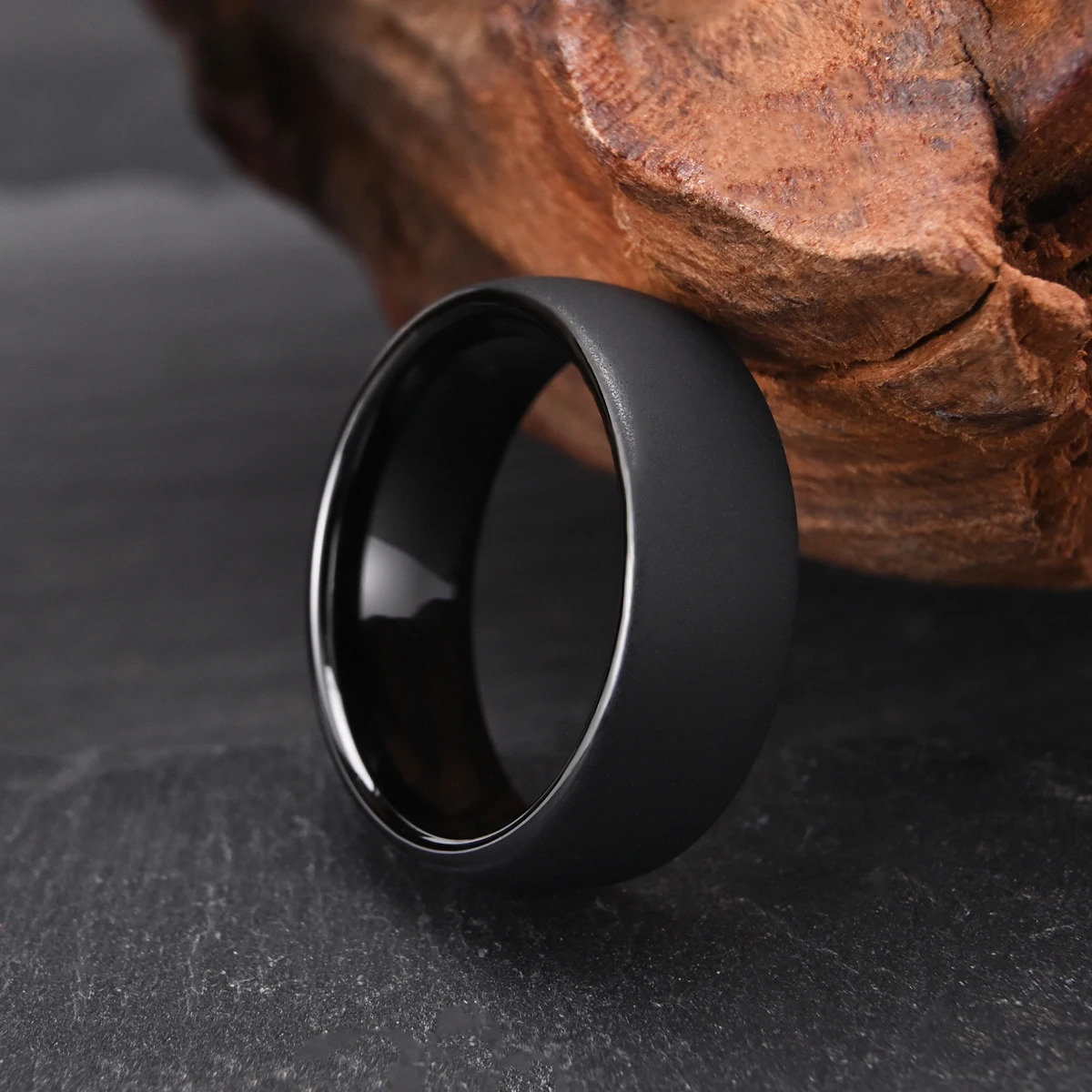 Black Tungsten Carbide Mens Ring 8mm Brushed and Polished Wedding Band Stylish comfortable for daily wear 241213