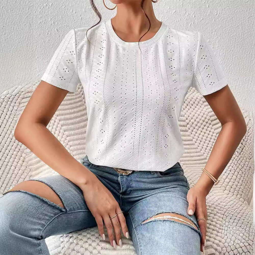 European and American women's top 2024 summer fashion casual round neck short sleeved basic T-shirt
