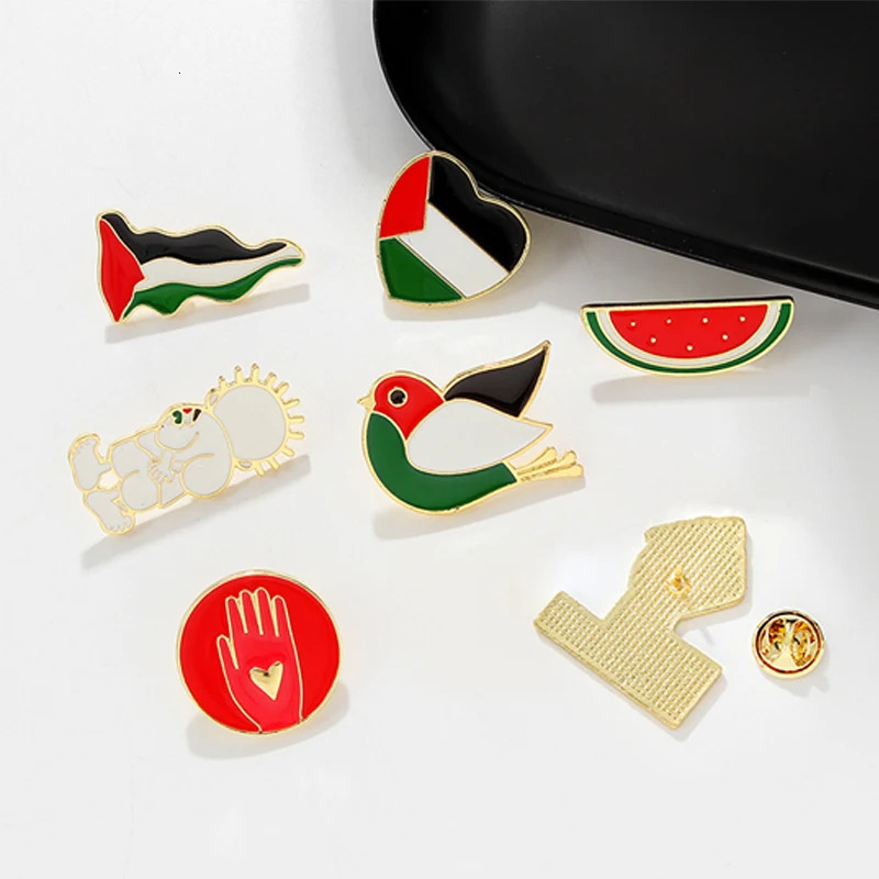 Stainless steel geometric Handala boy Brooch pin badge Middle East Exquisite Watermelon clothing lapel backpack accessories 241210