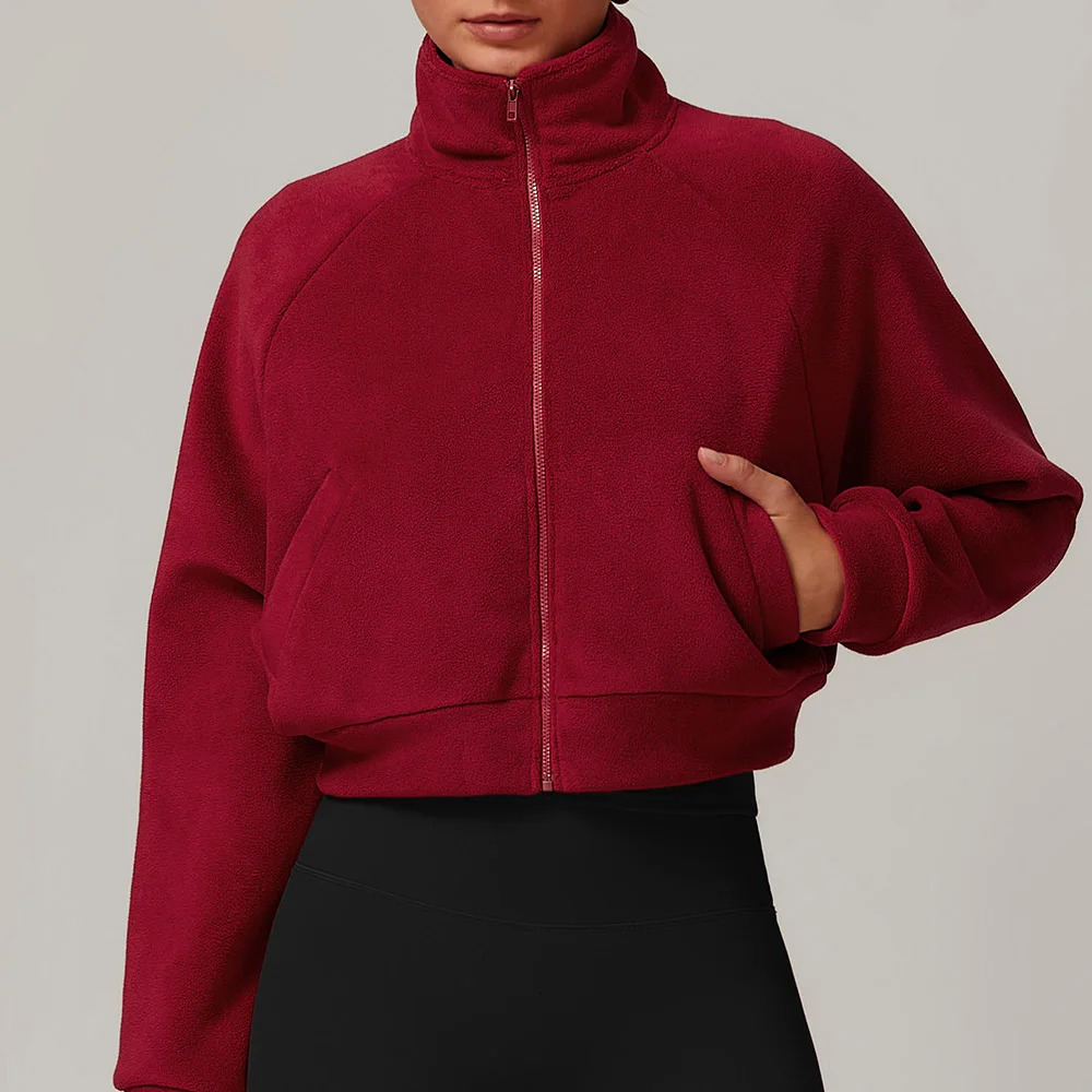 Outdoor Autumn winter Fleece Standing collar Lamb Thick Warm Coat Polar Workout Sportswear Clothing Fitness Training Top 241213