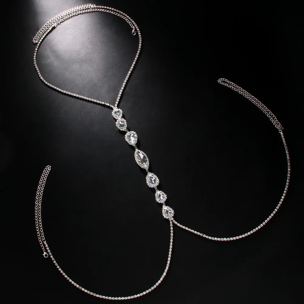 Fashion Sexy Water Drop Necklace Chest Chain for Women y Rhinestone Body Party Waist Jewelry Accessories Gift 241213
