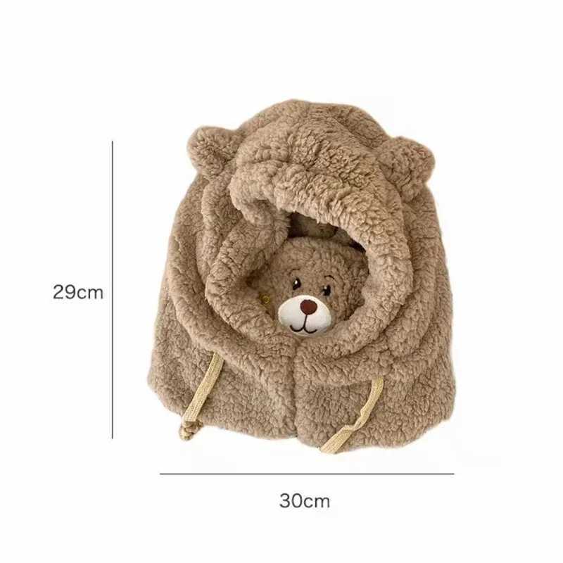 Bear Ear Lamb Beanie Hat With Mask Warm Balaclava Winter Thickened Ear Protection Autumn Skullies Beanies for Women GirlXJ241213