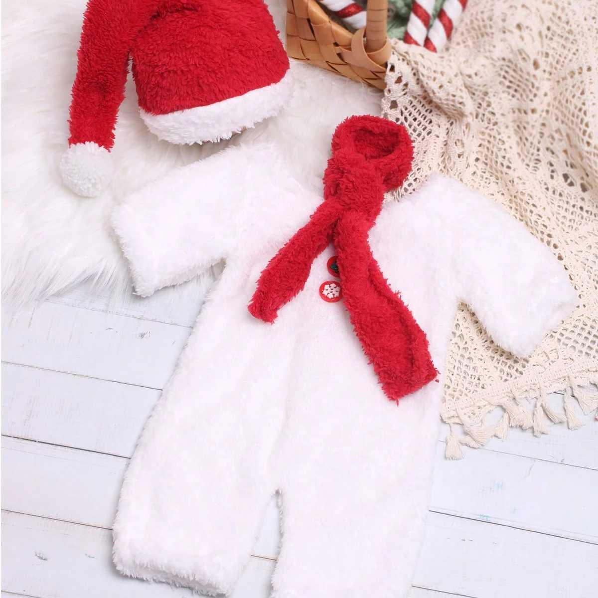 Scarves Wraps Ylsteed 3 Pieces Set Newborn Christmas Outfit for Photo Shooting Baby White Jumpsuit Suit with Hat Scarf Infant Photo Props H241213