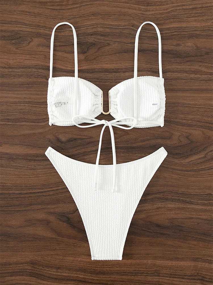 OIINAA Swimwear Women Solid Sexy Bikinis Set Drawstring Beachwear Summer Two-pieces Swimsuit Fa Thong Bather Bathing SuitXJ241212