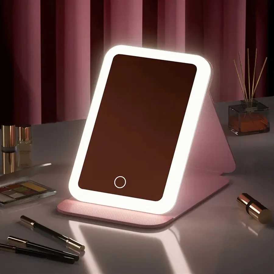 Makeup mirror Folding makeup mirror 1 piece portable LED mirror with ring light three-color light self-standing makeup mirrorXJ241213