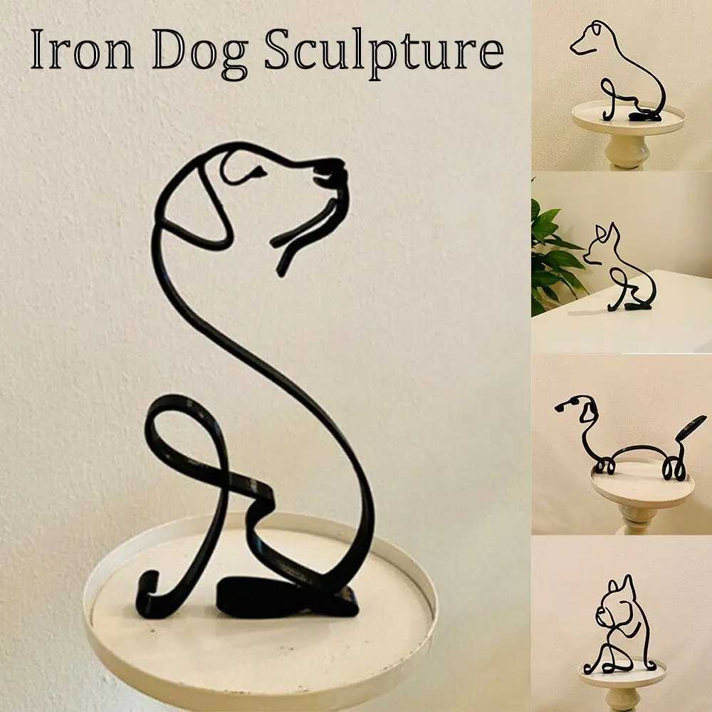 Handicraft Bldog Dachshund Labrador Wrought Iron Modern Sculpture Simple Statue Art Figurine Abstract Dog Ornament Y241212