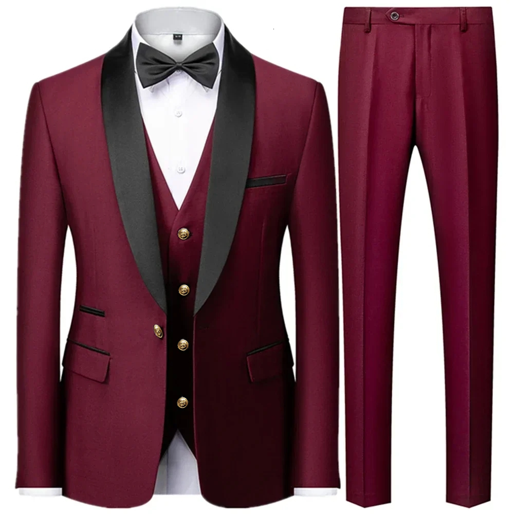 New Costume Clothing Party Stage Men's Suit Groomsmen Regular Fit Tuxedo 3 Peice Set Jacket+Trousers+Vest Blazers Pants