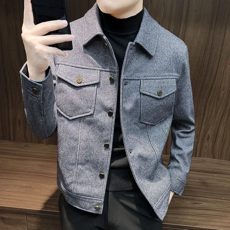 Mens Wool Blends Jackets Slim Fit Solid Color Short Male Coats Joker y ner Harajuku Korean Reviews Many Casual Cold 241213
