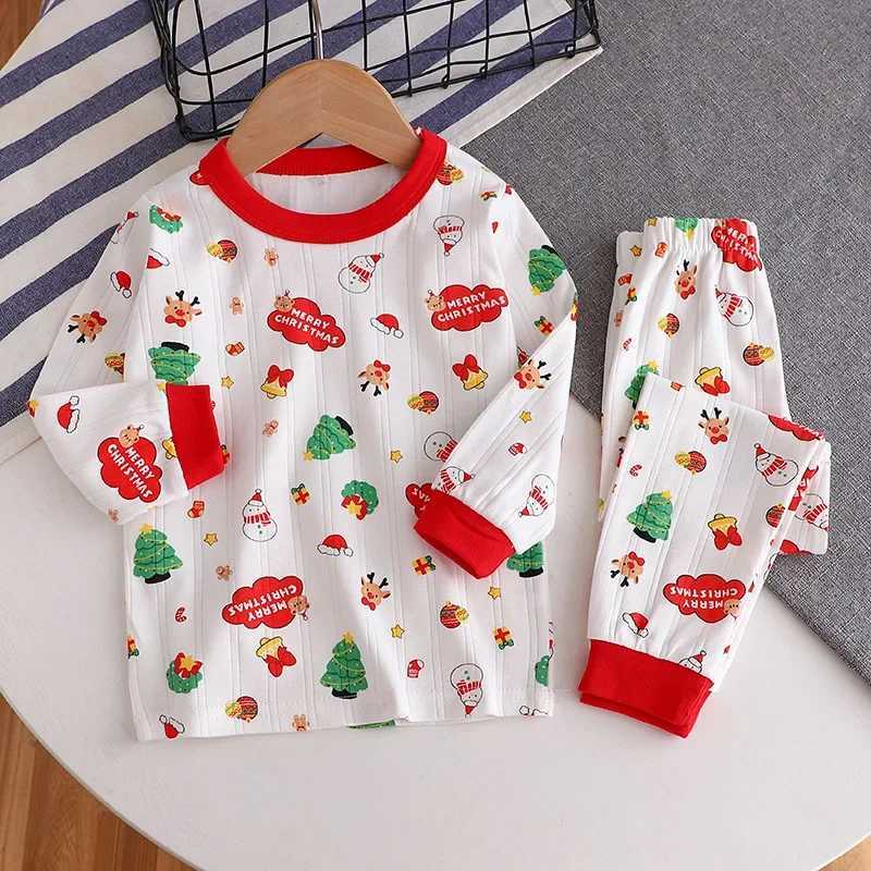 Childrens Home Clothing Set Christmas Pattern Cotton Pajamas Boys and Girls Long Sleeve Underwear Baby Clothing W241213