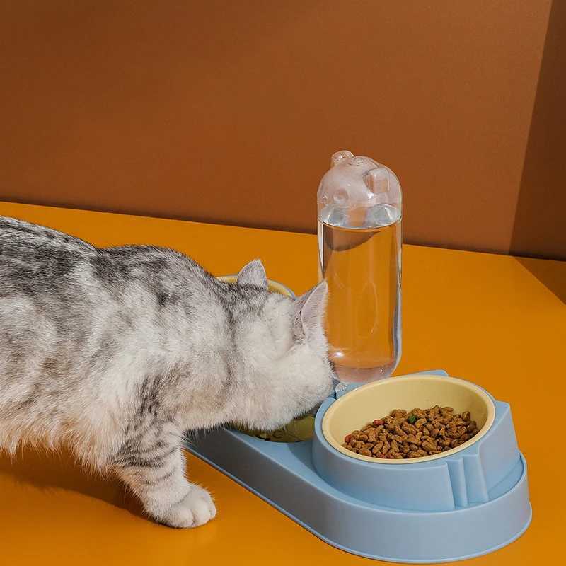 Cat Feeders Pet Cat Bowl Automatic Feeder Dog Food Bowl With Water Fountain Double Bowl Drinking Raised Stand Dish Bowls For Cats z241213