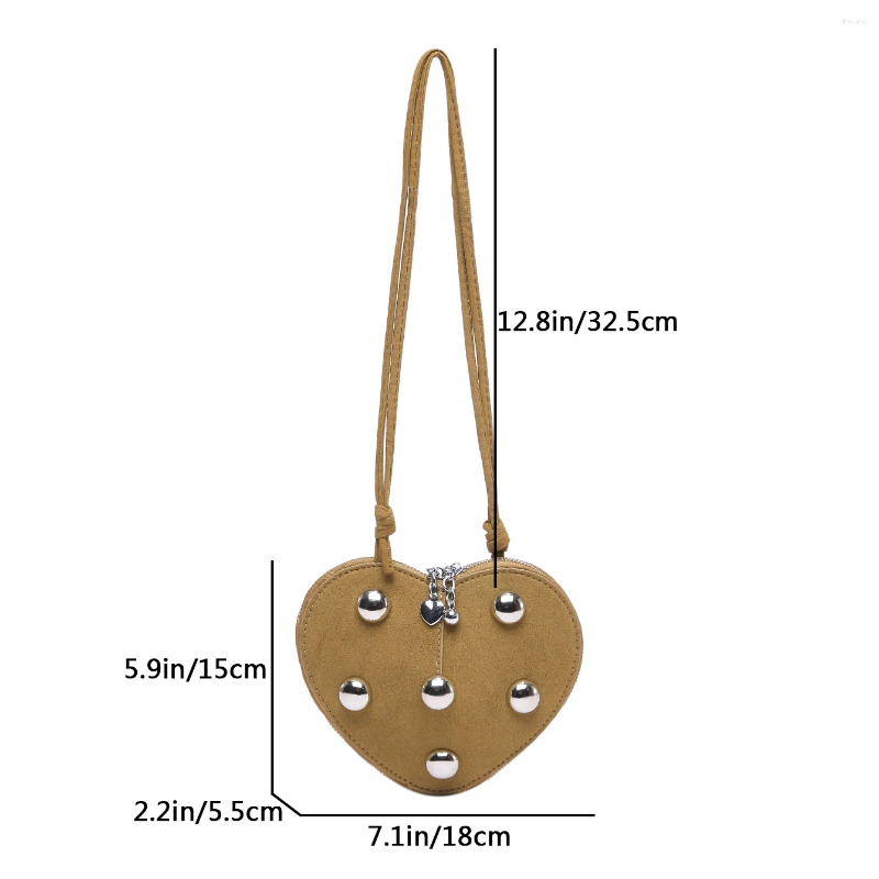 Totes Suede Leather Women Handbags Cute Ladies Heart Shaped Shouder Bag Fashion Love Purse Clutches Female Rivet Crossbody Mini zhanyishengli