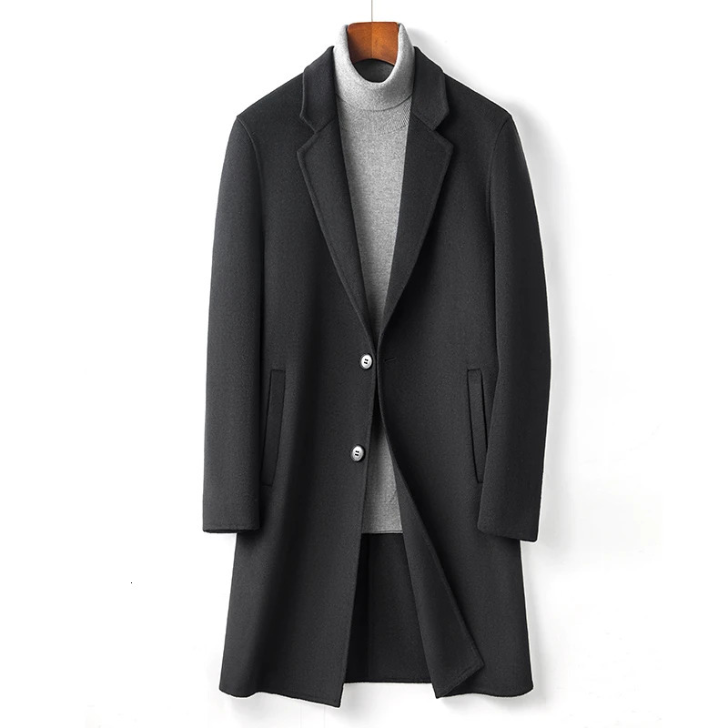 winter y high quality clothing business gentleman mens casual slim long wool coat light tan black gray 241213