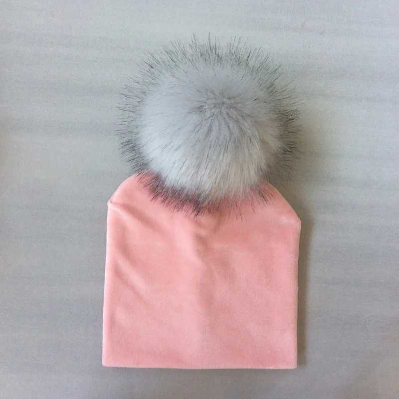 Autumn Winter Kids Girls Solid Velvet Hat With Pompon Baby Beanie Pompom Cap Childrens AccessoriesXJ241213