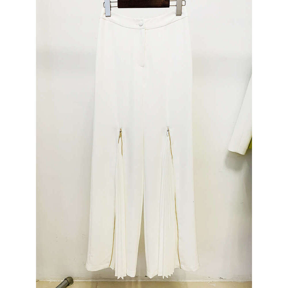 Ladies' Suit HIGH QUALITY Newest Fashion Designer Suit Women's Lacing Belt Blazer Pleated Zip Pants 2Pcs Set
