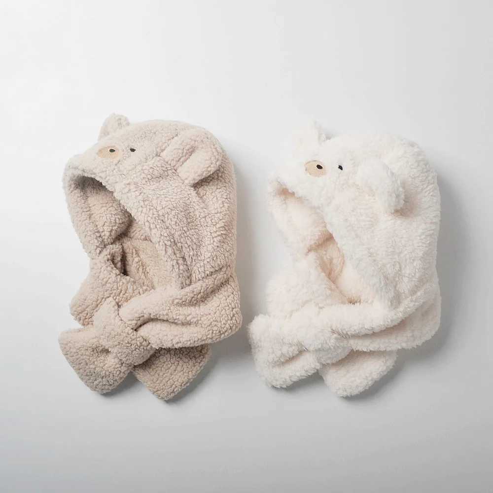 Scarves Wraps deer jonmi Korean Style Winter Baby Kids Fleece Thicken Scarves Hooded Warm Cartoon Earmuff Toddlers Kids Neckerchief with Hats H241213