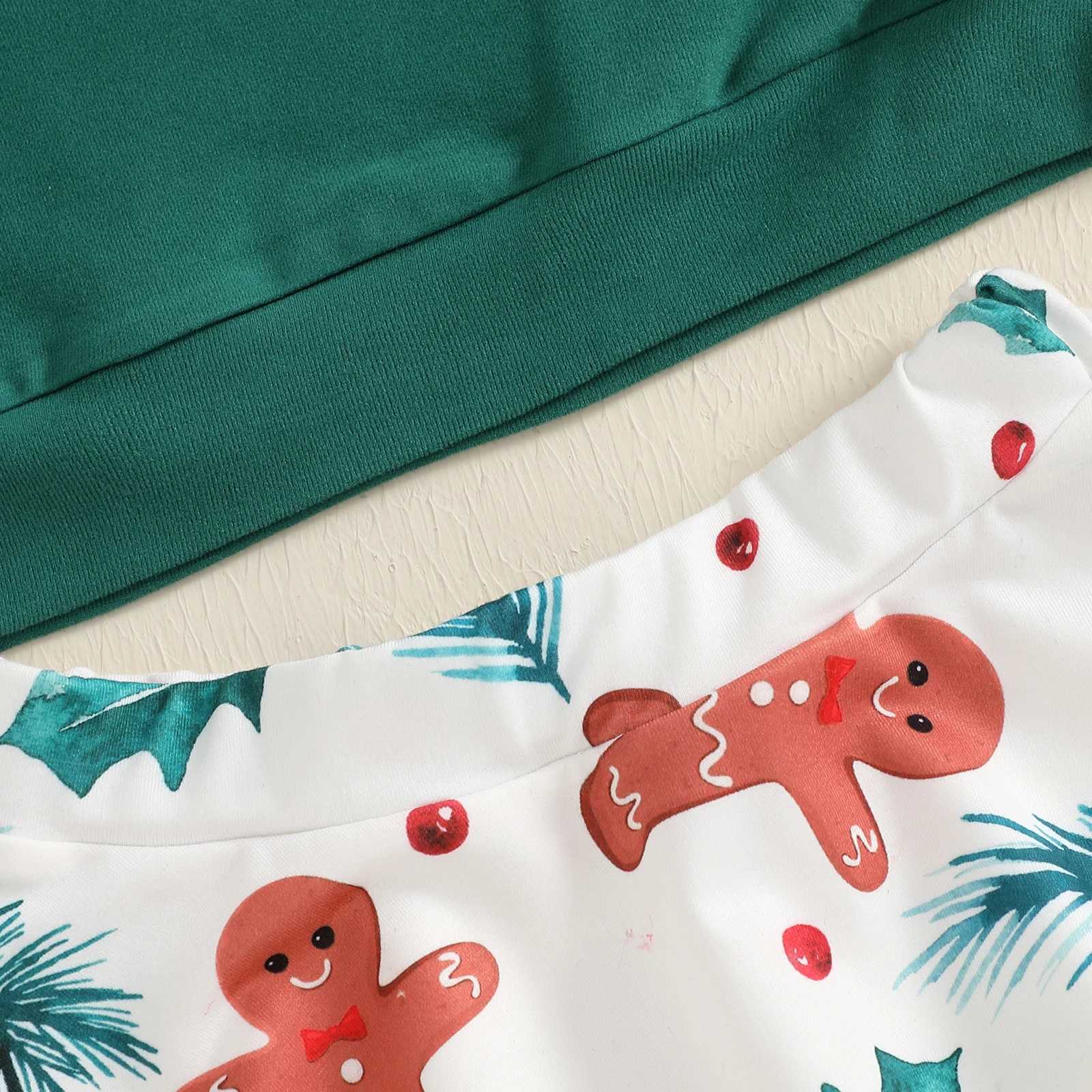 1-5 Year Childrens and Girls Christmas Set Fashion Pearl Bead Long Sleeve Sweater Gingerbread Mens Printing Techniques 2-piece Set W241213