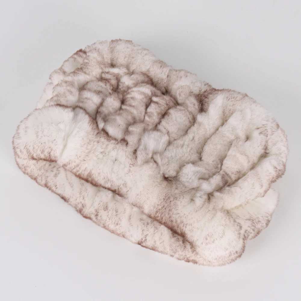 Scarves Wraps Women Handmade Stretch 100% Real Rabbit Fur Scarf Knit Genuine Rex Headbands Girls Natural Ring H241213