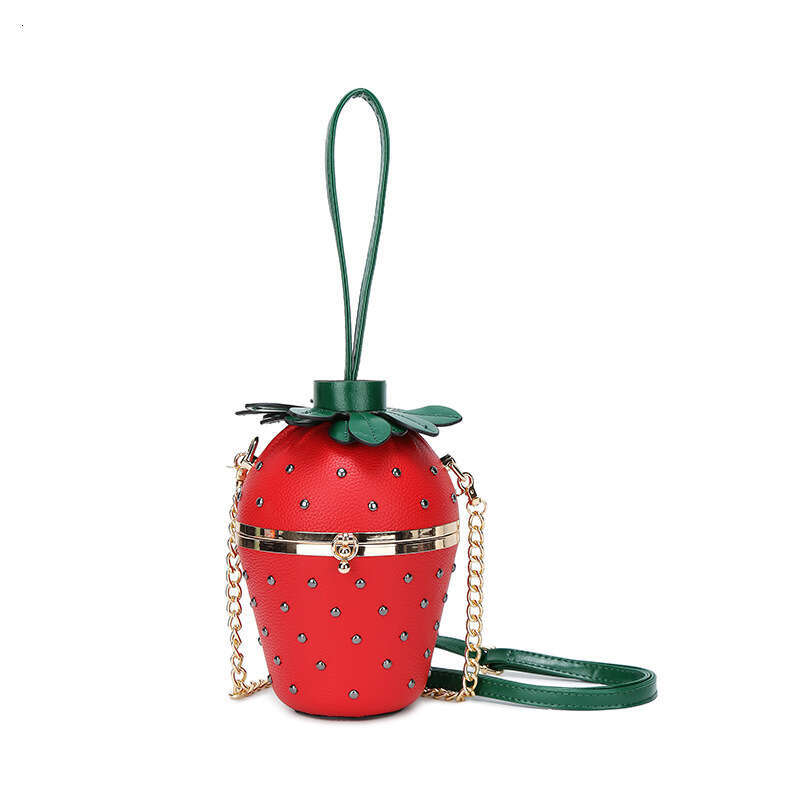 Small niche design women's Forest style personalized rivet pearl crossbody box bag ins strawberry shaped handbag 2024 new casual versatile fashio