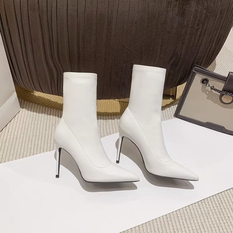 Winter Boots Lady Boots-Women Pointe Shoes Pointy White Ankle High Heel Autumn Leather Rubber Pointed Toe Sewing Lace-Up S 231219