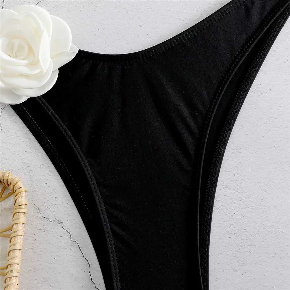 Sexy Flower Bandeau Swimwear Thong Bikini 2025 Women Lace-up Swimsuits Swimming Bathing Suit Brazilian Bikinis Set Mujer BiquiniXJ241212