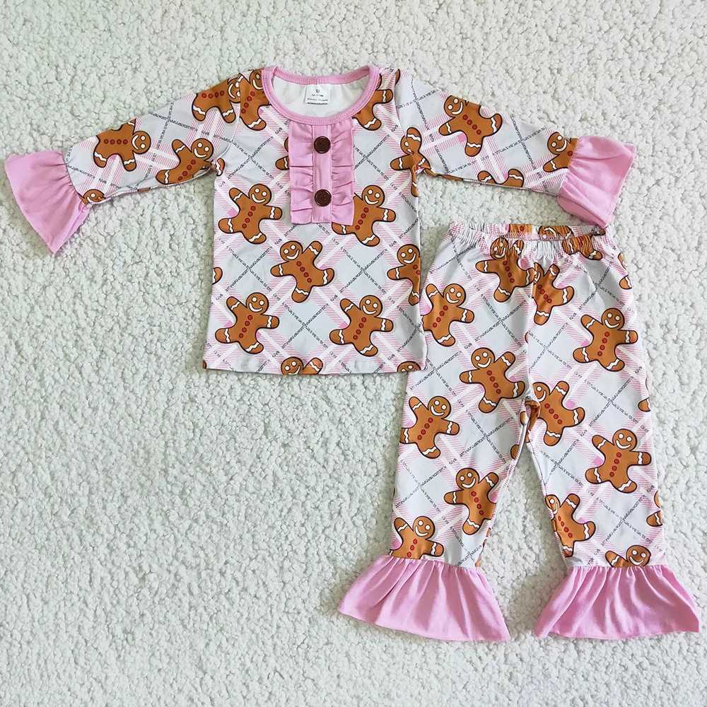 Hot selling childrens designer clothing girls pajamas boys pajamas set Christmas gingerbread boutique baby girls pajamas new W241213