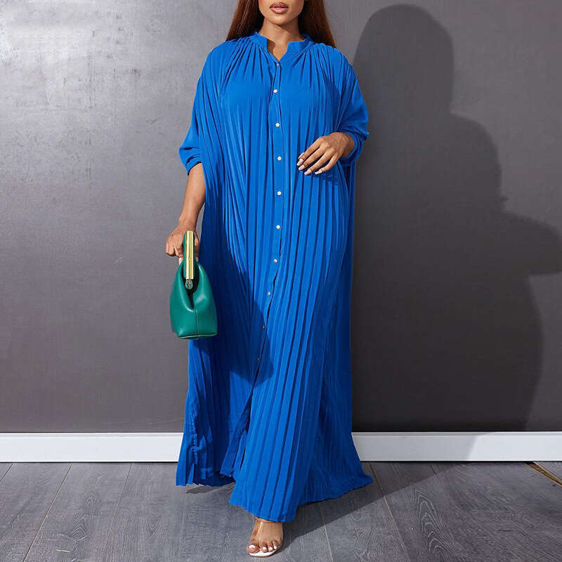 European And American Women's New Loose Single Breasted Pleated Cardigan Plus Size Dress, Fashionable Quality Classic