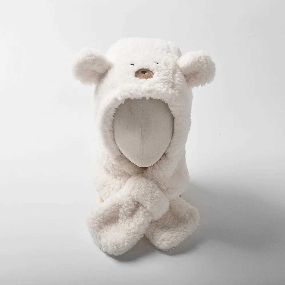 Scarves Wraps deer jonmi Korean Style Winter Baby Kids Fleece Thicken Scarves Hooded Warm Cartoon Earmuff Toddlers Kids Neckerchief with Hats H241213