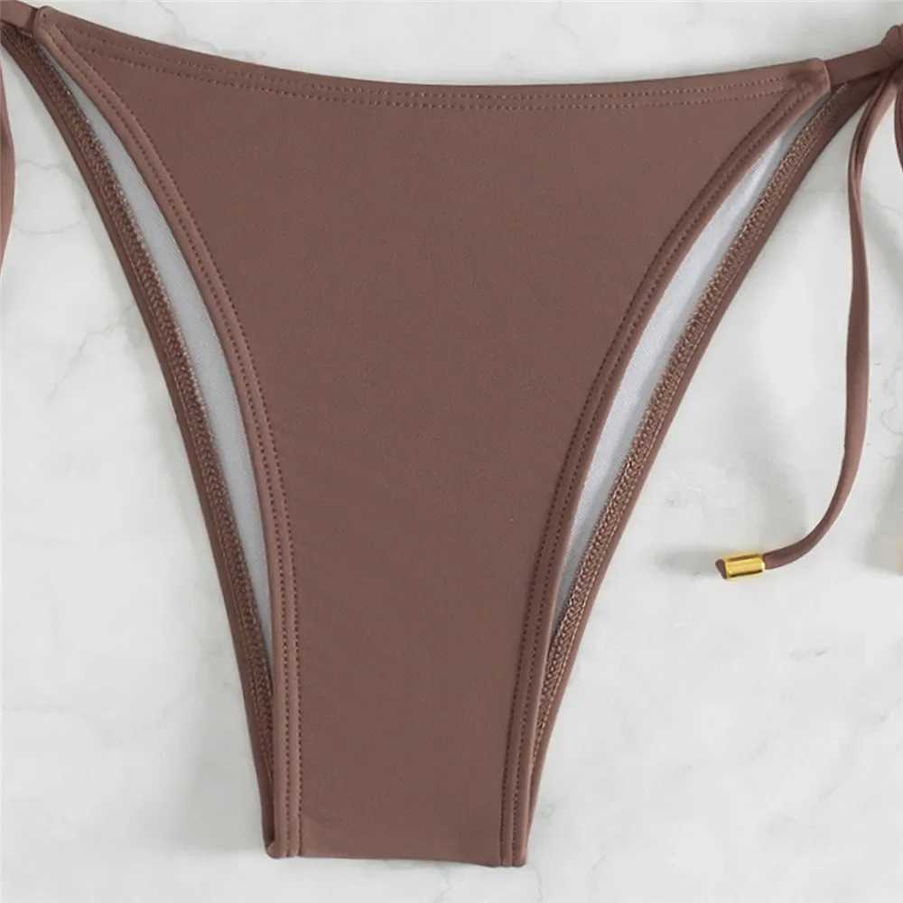 brown Swimwear string halter bandeau Bikinis sets Micro Thong sexy Swimsuit women knotted Bathing Suit Bikini mujer 2025XJ241212
