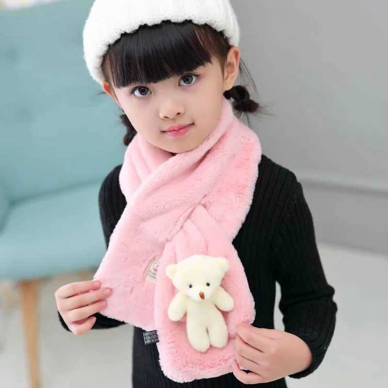 Scarves Wraps Intersection Shape Childrens Ring Warm Winter Scarf Cute 3D Cartoon Bear Imitation Rabbit Fur Collar Echarpe Girl Boys Scarves H241213