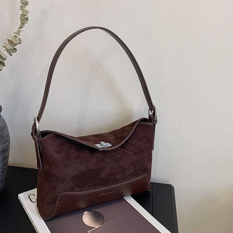 Large capacity frosted deer skin velvet 2025 stylish new casual splicing single shoulder underarm women's crossbody bag