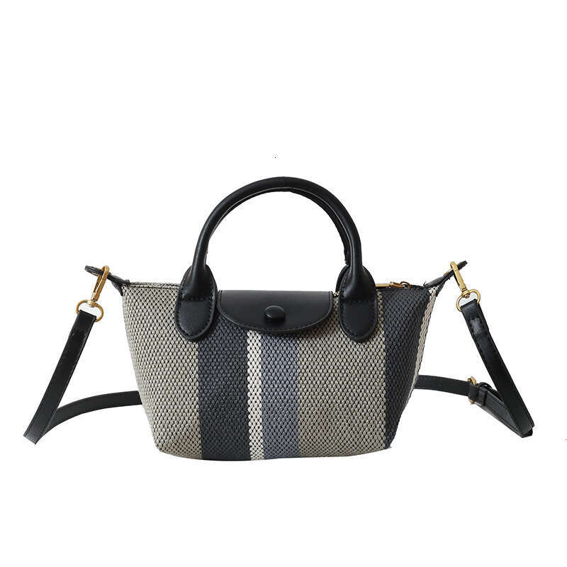Women's New Korean Version Hand-Held Dumpg Trendy, High-End Texture Fabric Striped Shoulder Crossbody Bag Fashionable, Quality Classic