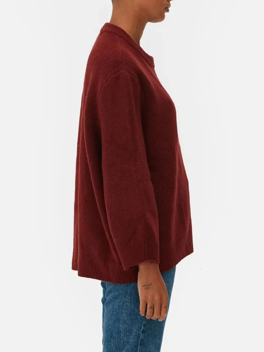 Womens Autumn Winter Knit Sweater Casual Loose Long Sleeve O Neck Solid Color Knitwear Female Fall Knitted Pullovers Tops Daily 241203