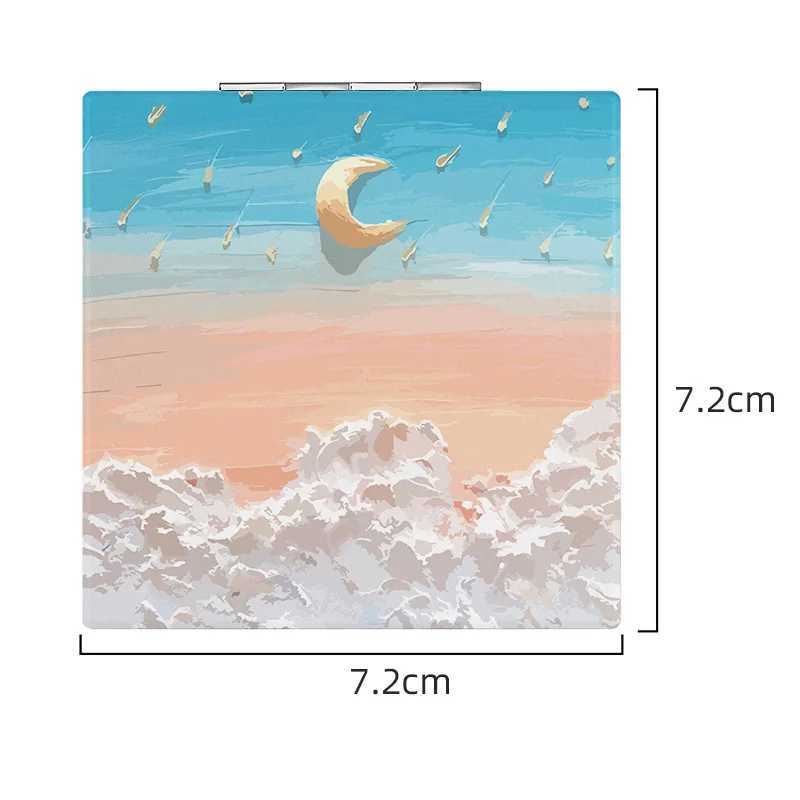 Portable Cosmetic Mirror Small Oil Painting Style Portable Foldable Double-sided Mirror Hand-held Compact Mirror TravelXJ241213