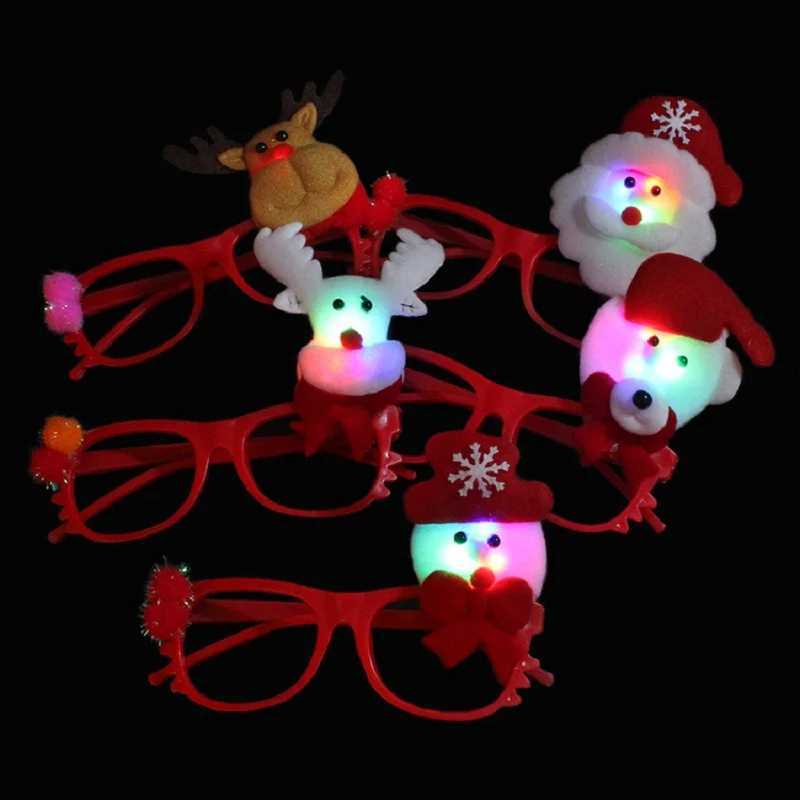 Sunglasses 10pcs New Year 2025 Cartoon Christmas Glowing Glasses LED Light Up Santa Glasses Adult Kids Xmas Party Gifts Festival Home Decor H241213