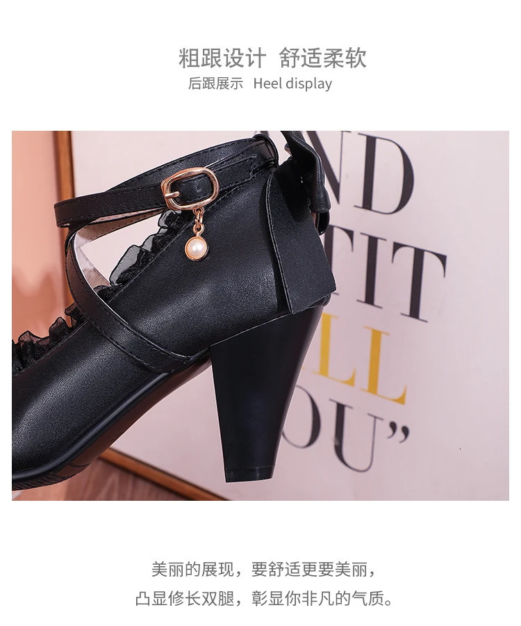 40-43-45-48-50 Large size Lolita style high heels 5cm high round toe crossed with thick heel flat cute bow flat black transformer princess shoes 24121