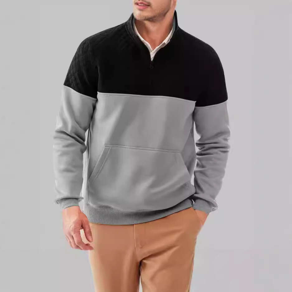Color Blocked Half Zipper Pullover Outdoor Casual Hoodie 6788 Fashionable Quality Classic