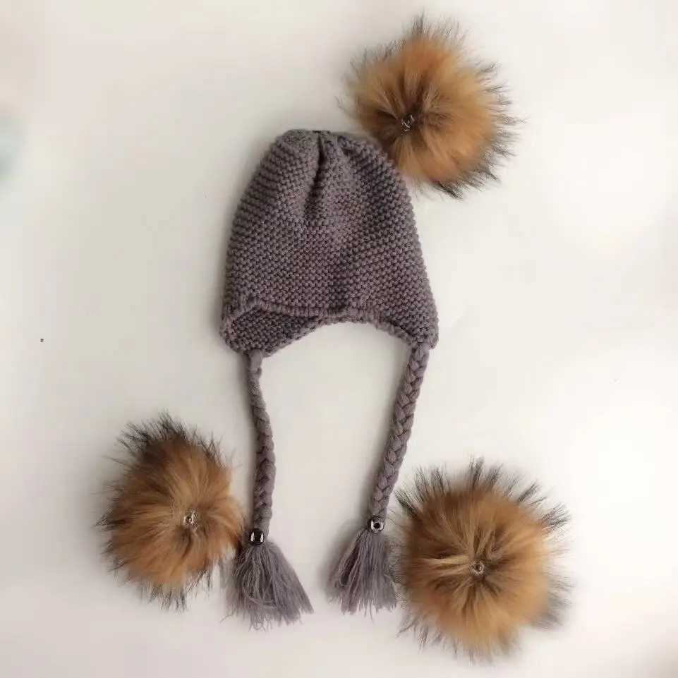 1-3 years Baby Winter Earmuffs Warm Children Winter Hat Knitted Pompom Plush Cotton Baby Warm Hat Cute Girls Boys Winter HatXJ241213