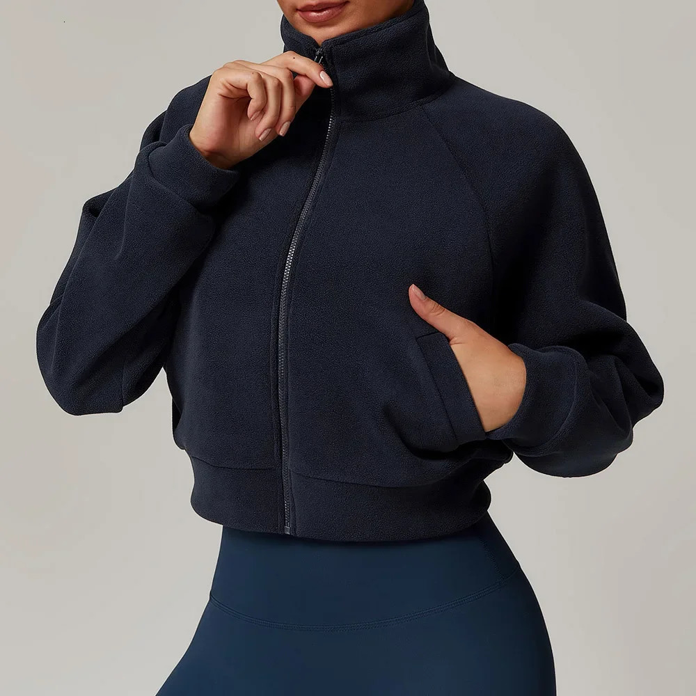 Outdoor Autumn winter Fleece Standing collar Lamb Thick Warm Coat Polar Workout Sportswear Clothing Fitness Training Top 241213