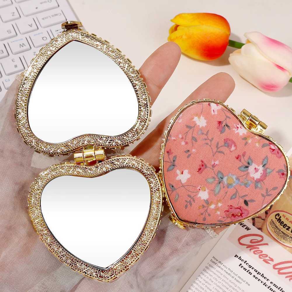 Compact Pocket Fold Small Mirror Portable Two-side Folding Vintage-Inspired Fabric-Covered Make Up Mirror Women Cosmetic MirrorsXJ241213