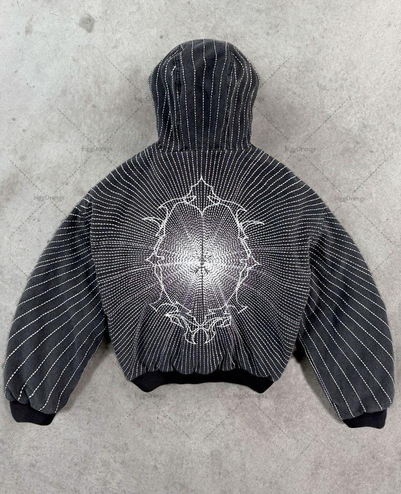 New High Street Trendy Brand Jacket Gothic Punk Haruku Embroidered Zipper Hoodie Men Hip Hop Retro Casual Oversized Sweatshirt