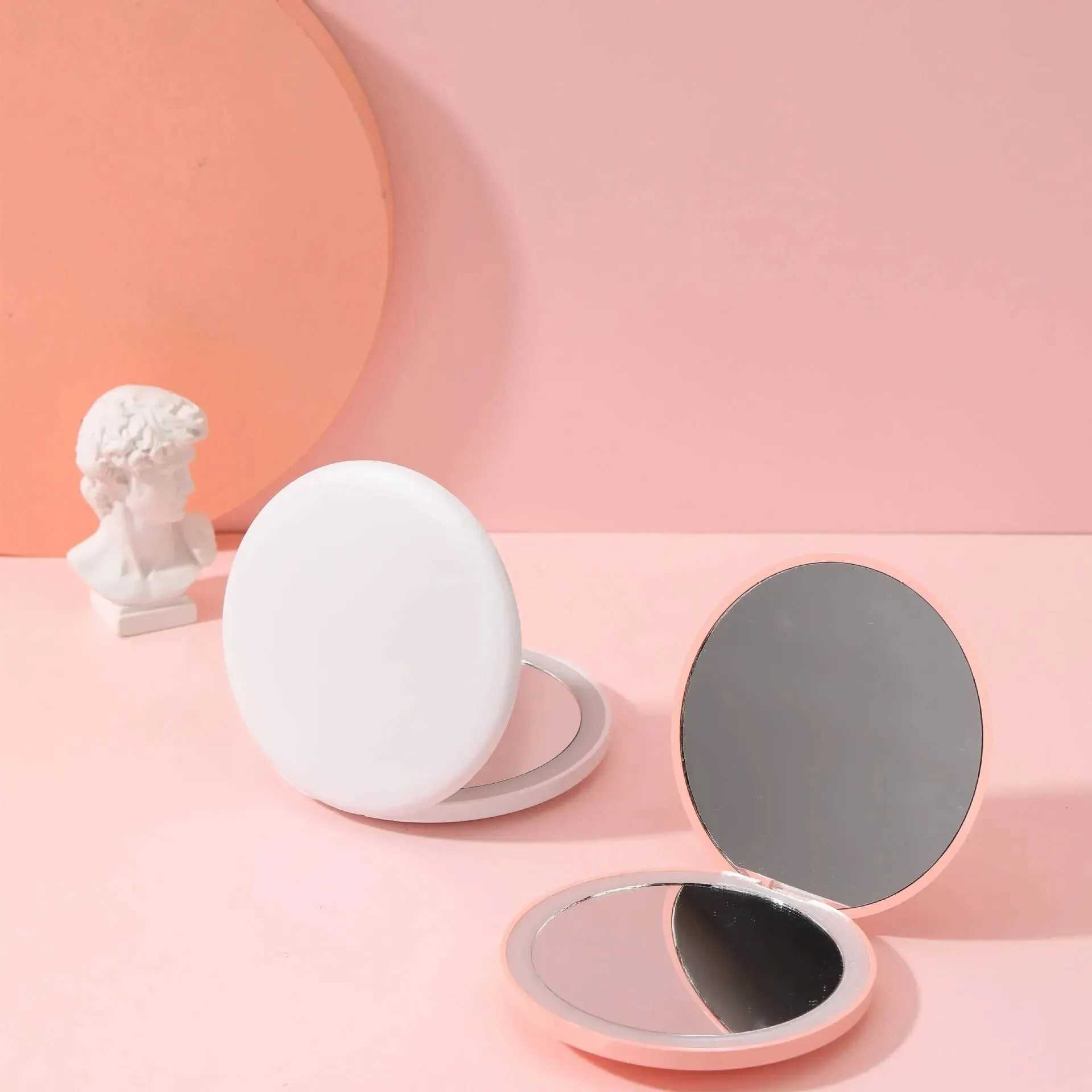 Women 2 Side Folding Makeup Compact Pocket Mirror Personalized Small LED Light Cosmetic Luminous Effect Pink White Mini MirrorXJ241213