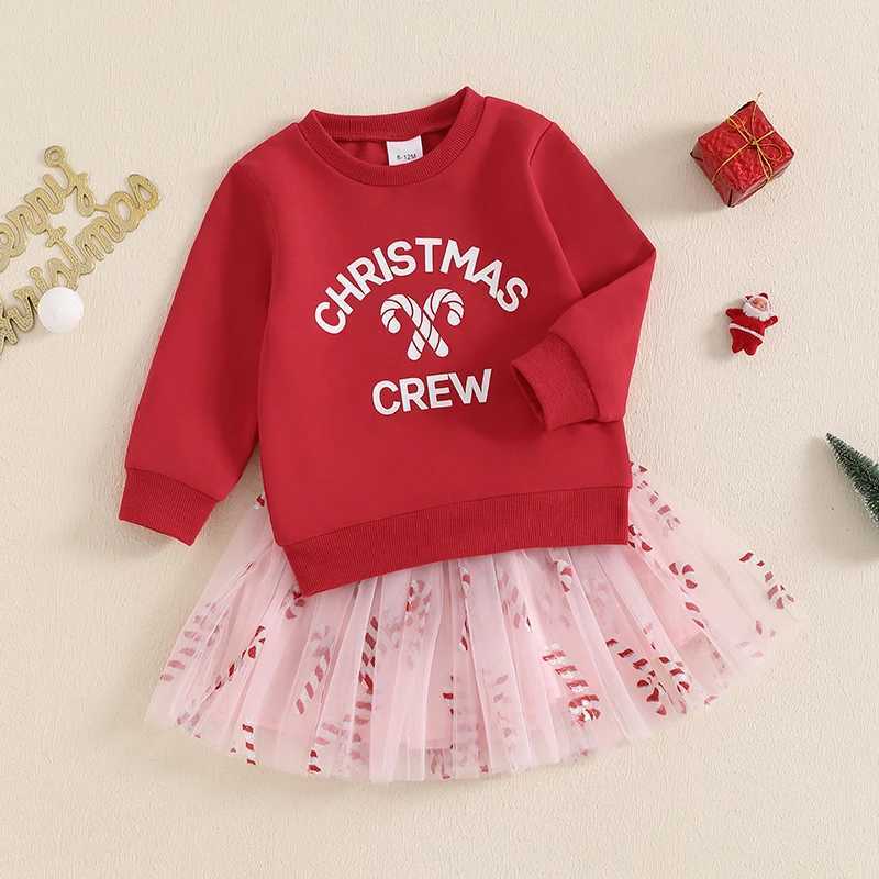 Citgeett Winter Christmas Kids Girls Outfit Long Sleeve Letters Print Sweatshirt Tulle Skirt Outfit Fall Xmas Clothes W241213