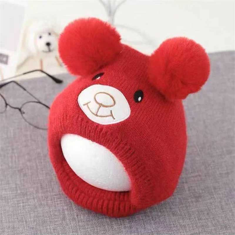 Winter Bear Kids Ear Beanie Cap Baby Protection Hats Scarf Cute Bear Knitted Hat Neck Cover Toddler Boy Girl Bonnet XJ241213