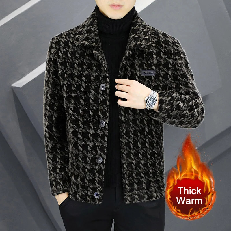 Top Quality Steetwear Lapel Plaid Print Jacket Ropa De Hombre Winter Men Wool Trench Coat Contrasting Colors Lattice 241213
