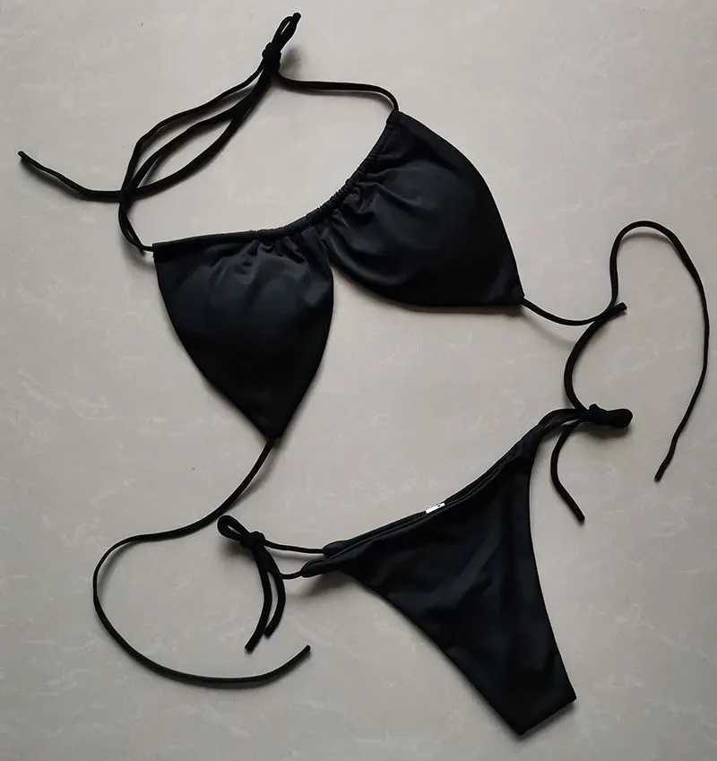 Summer Sexy Bikini set Push-up padded Bra Thong Split Swimwear Fa Bandage Bathing Suit Adjustab Lacing Swimsuit SolidXJ241212